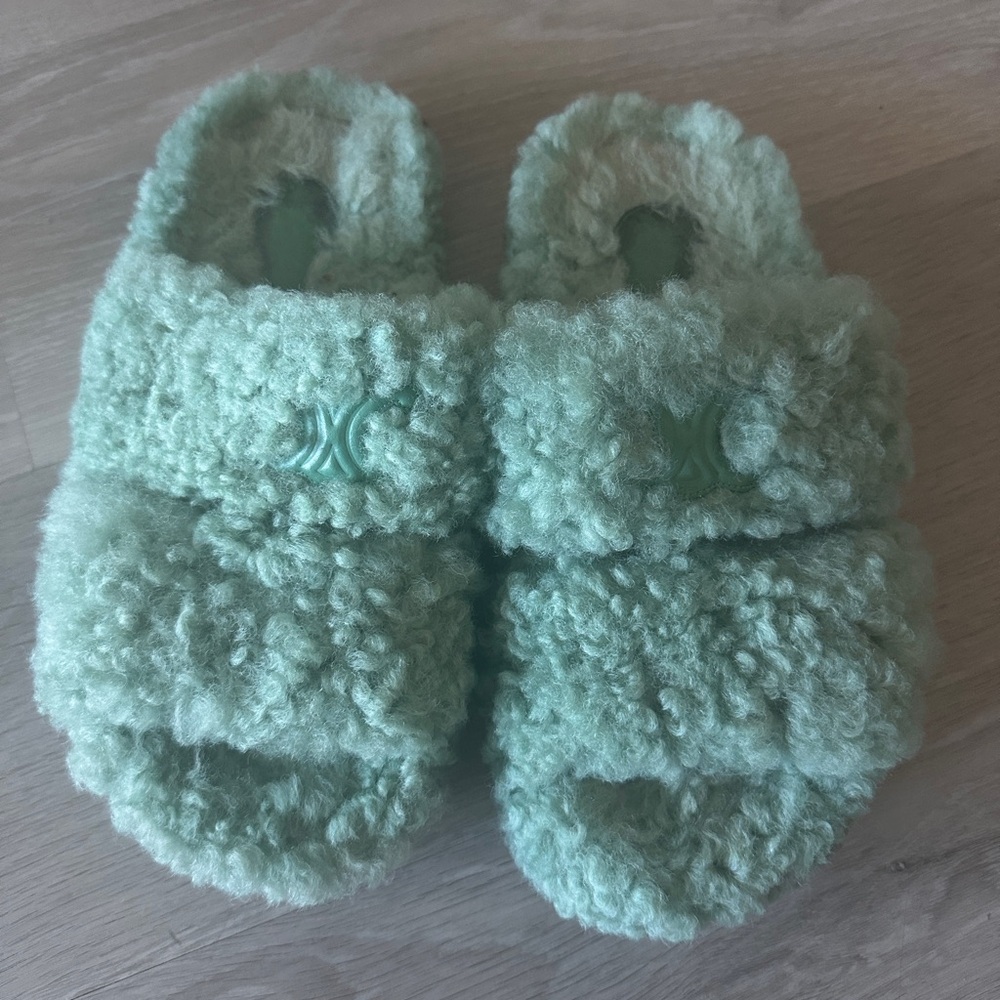 Celine Teddy Fur Slides